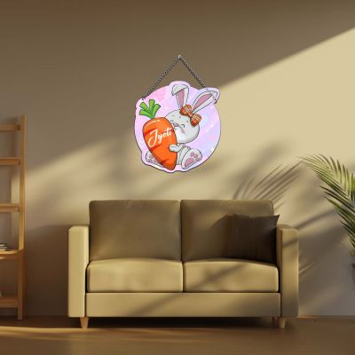 Personalized Bunny & Carrot Kids Room Wooden Wall Hanging for Nursery & Playroom Kids Room Wall Decor Birthday Return Gift Wall Art